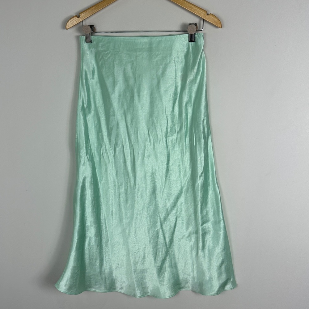 Aritzia Babaton Slip Satin Skirt Mint Green Size 8 Elastic Waist‎ Bias Cut Midi